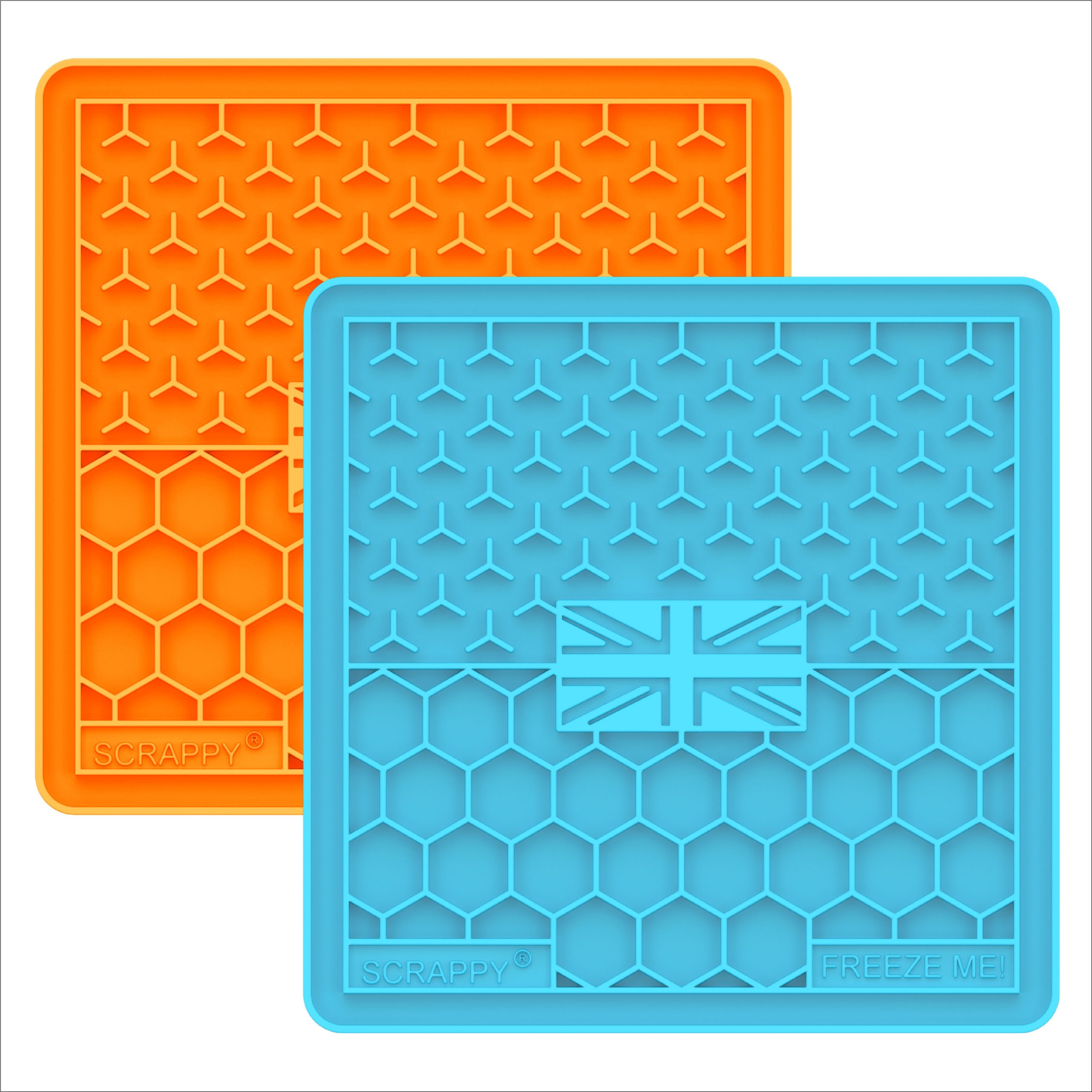 2x Scrappy Lick Mats (blue and orange)