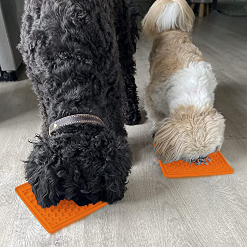 Buddy and Rosie using dog lick mats